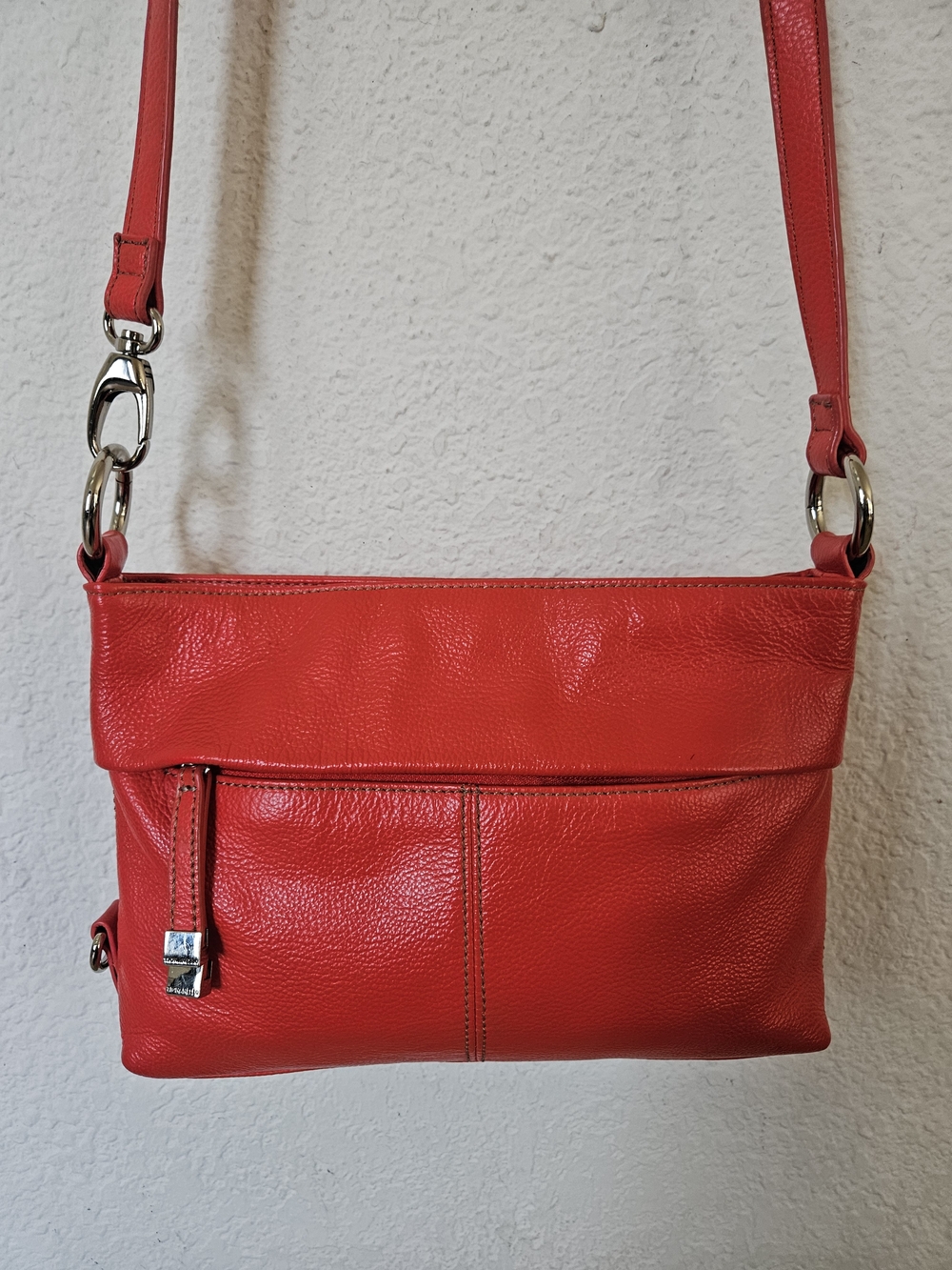Tignanello Red Leather Crossbody Organizer Bag